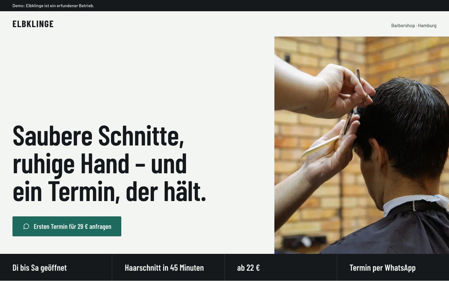 Startseite der Demo Elbklinge am Computer